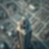 Aerial view of Addax Tower showcasing its distinctive architectural design