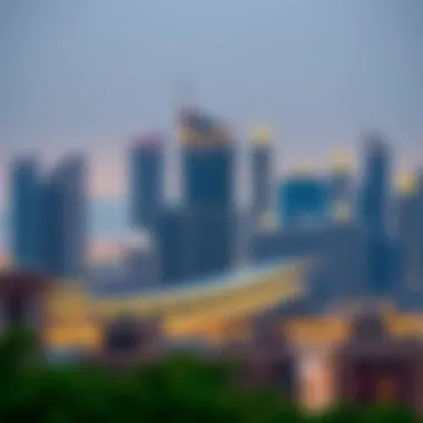 Panoramic view of Dubai skyline highlighting Al Karama Building