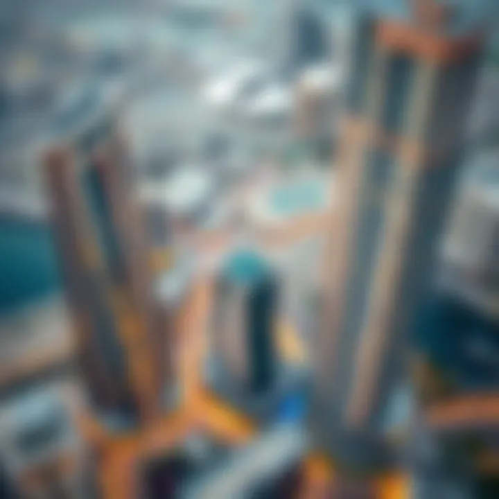 Aerial view of Business Bay highlighting the Bay Building's strategic location