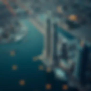 Aerial view of Emirates Towers highlighting architectural design