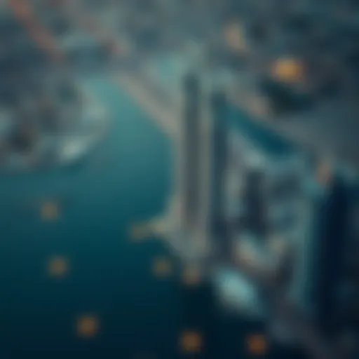 Aerial view of Emirates Towers highlighting architectural design