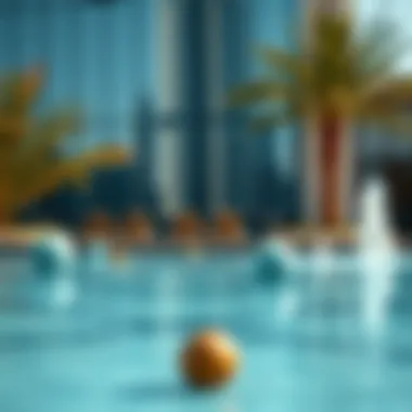 Emirates Towers reflected in a nearby water feature