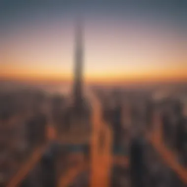 Scenic view of a Dubai skyline at sunset