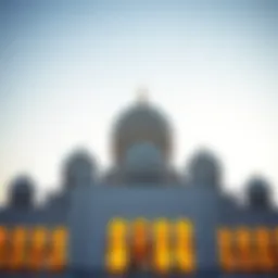 Stunning view of the Sheikh Zayed Grand Mosque at dusk