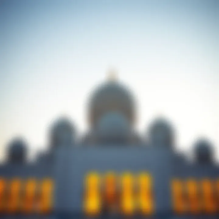 Stunning view of the Sheikh Zayed Grand Mosque at dusk