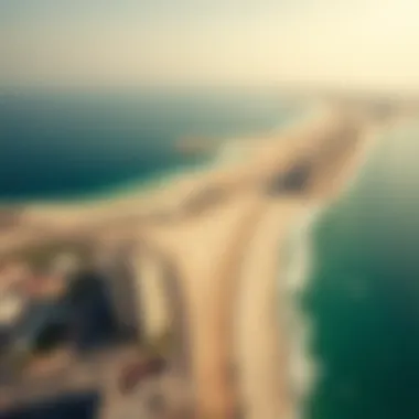 Aerial view showcasing the beach and urban landscape
