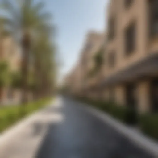 A panoramic view of Al Safa Street showcasing modern architecture and greenery