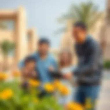 Happy family enjoying the community environment in Nad Al Hamar