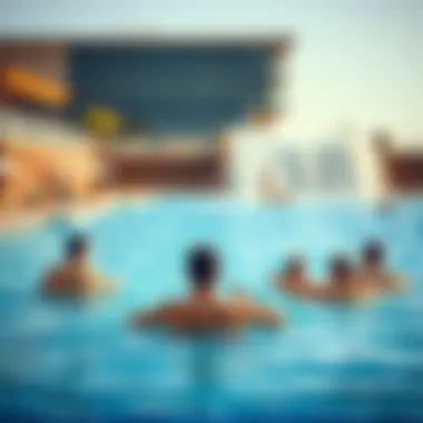 Visitors relaxing by the wave pool at Atlantis Waterpark