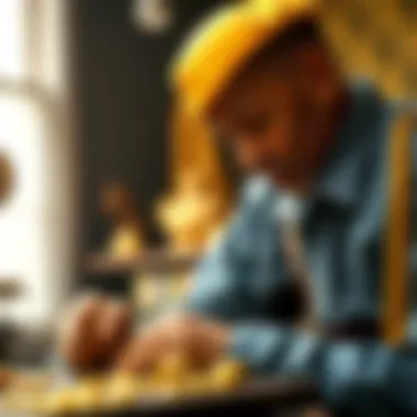 A close-up of an artisan crafting unique gold pieces