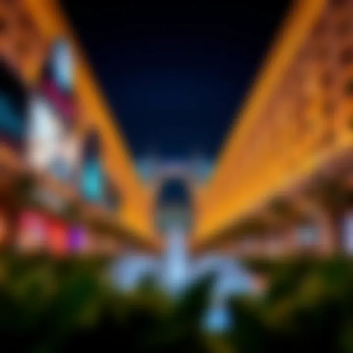 Stunning architectural design of Dubai Mall illuminated at night