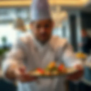 Chef showcasing a signature dish of fresh seafood