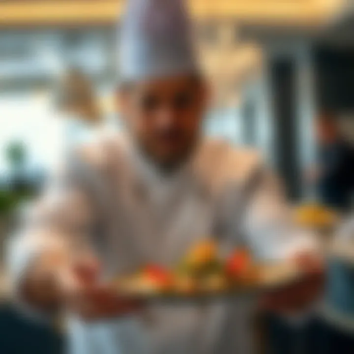 Chef showcasing a signature dish of fresh seafood