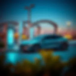 A sleek electric vehicle charging at a modern station in the UAE