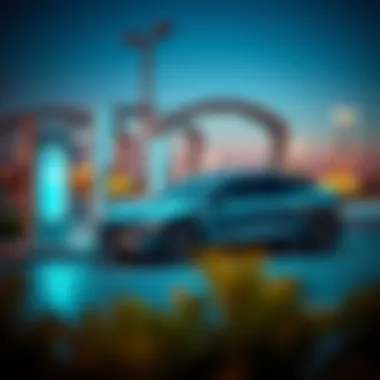 A sleek electric vehicle charging at a modern station in the UAE