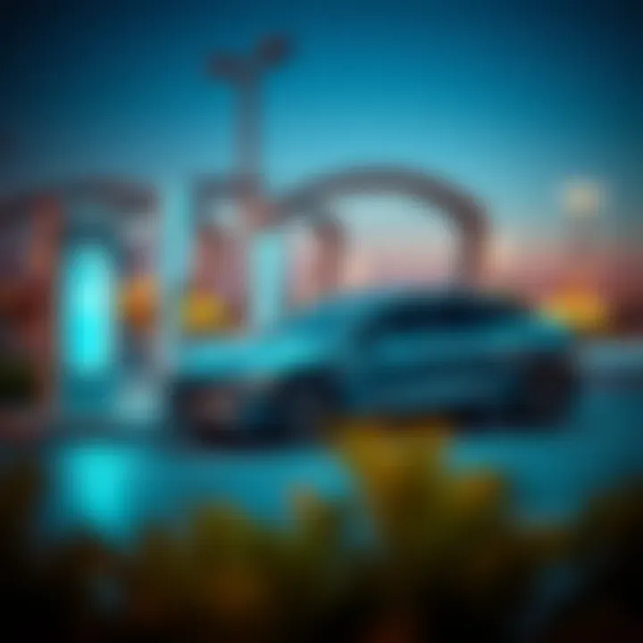 A sleek electric vehicle charging at a modern station in the UAE