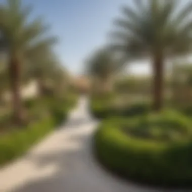 A vibrant community park in Murooj Al Furjan West filled with lush greenery and recreational facilities.