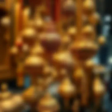 Close-up of various gold ornaments showcasing craftsmanship