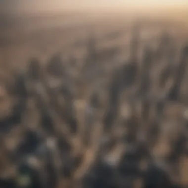 Innovative Dubai Skyline Aerial view of a modern Dubai skyline showcasing innovative real estate projects