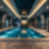 Luxurious gym interior with a pool