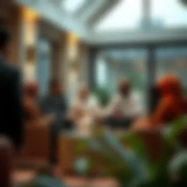 A group discussion among expatriates in a social setting