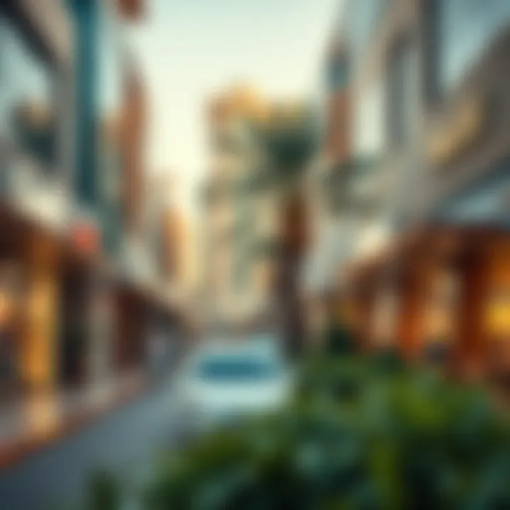 A bustling commercial area in Mirdif, highlighting shops and dining options.