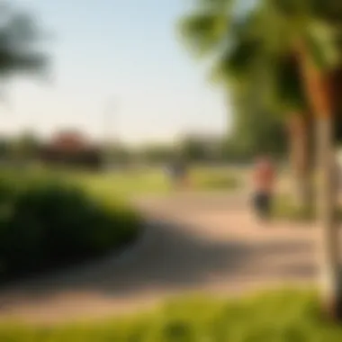 A picturesque park in Mirdif filled with lush greenery and families enjoying leisure time.