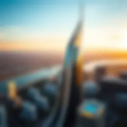 Aerial view of Palm View Tower showcasing its unique silhouette