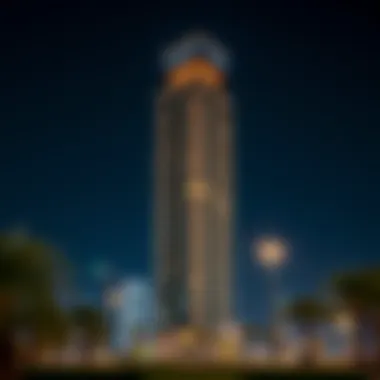 Palm View Tower at Night Night view of Palm View Tower illuminated against the Dubai skyline