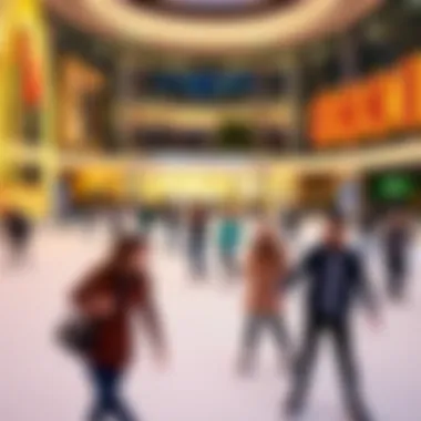 An evening scene at the Dubai Mall ice rink, showcasing expatriates enjoying leisure time.