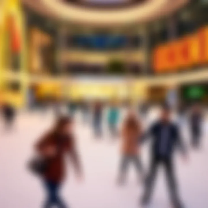 An evening scene at the Dubai Mall ice rink, showcasing expatriates enjoying leisure time.