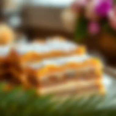 Baklava - Iconic Middle Eastern Delight A close-up of a beautifully decorated baklava, capturing the layers and richness of this iconic treat.