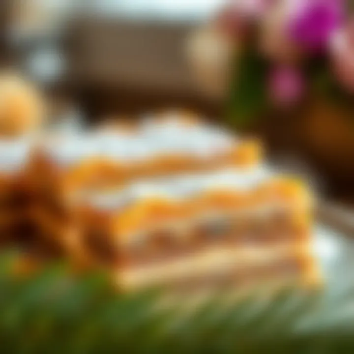 Baklava - Iconic Middle Eastern Delight A close-up of a beautifully decorated baklava, capturing the layers and richness of this iconic treat.