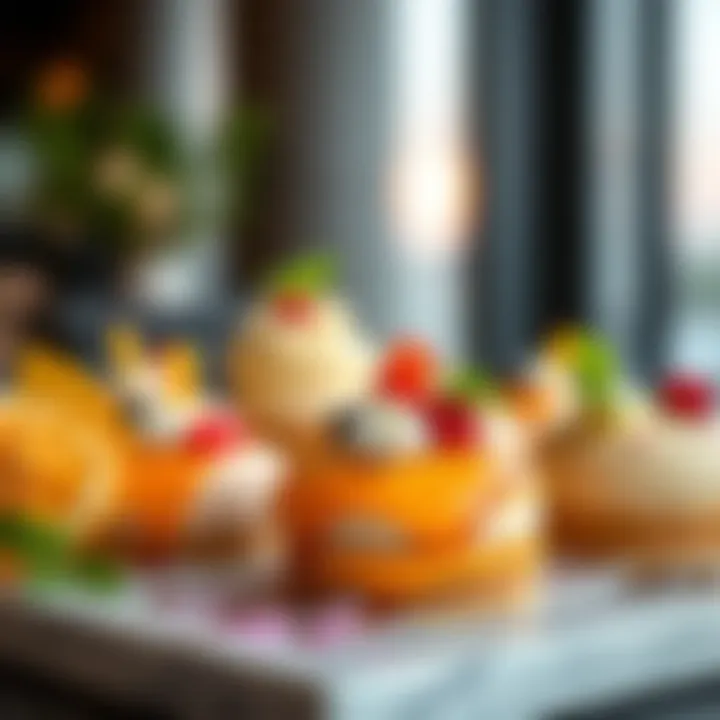 Modern Desserts with Local Flavors An assortment of modern desserts blended with local flavors, highlighting Dubai's innovative culinary scene.