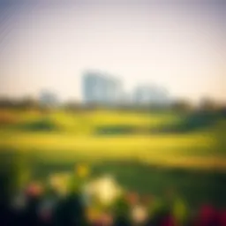 Stunning view of a golf course in Dubai against the skyline