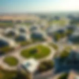 Aerial view of Jebel Ali Discovery Gardens showcasing residential buildings and green spaces