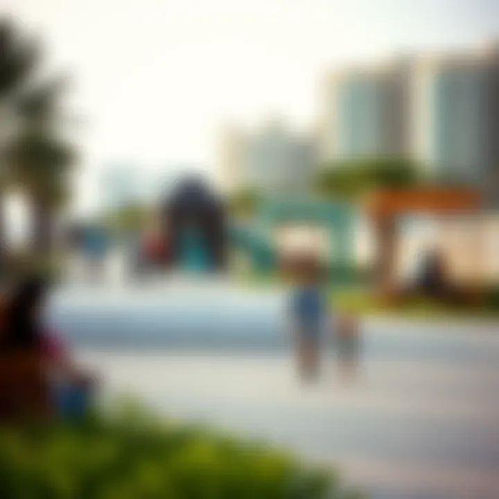 Families enjoying leisure time at Marina Beach, with playgrounds and picnic areas visible.