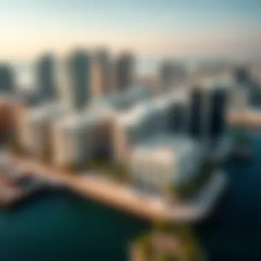 An aerial view of the luxurious real estate surrounding Marina Beach, highlighting the architectural marvels.