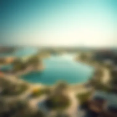 Aerial perspective of the serene lagoons and parks in Mohammed Bin Rashid City District One
