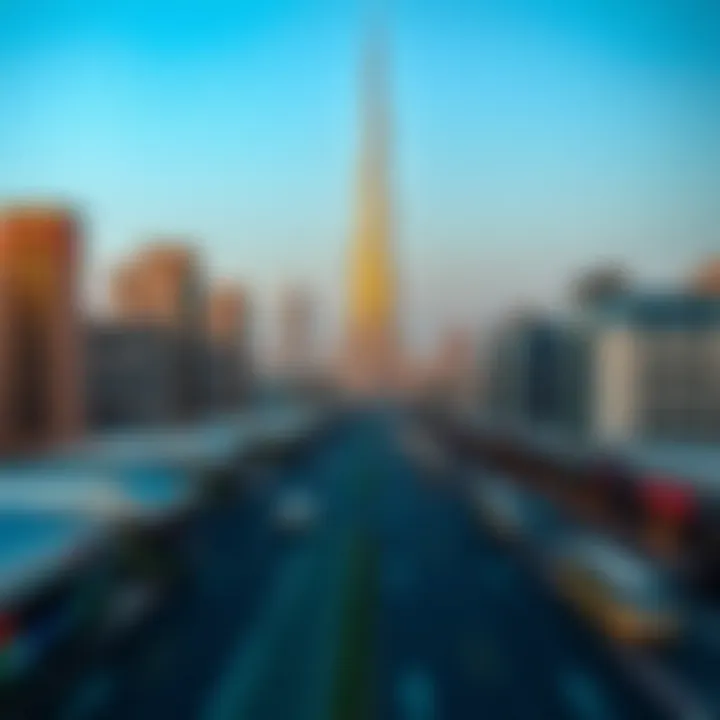 Panoramic view of Sheikh Zayed Road with Moosa Tower prominently featured