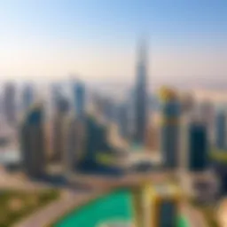 Aerial view of Dubai's skyline showcasing iconic buildings