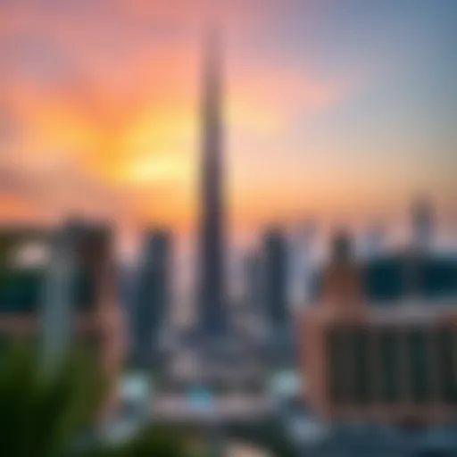 Stunning view of the Burj Khalifa against a sunset sky