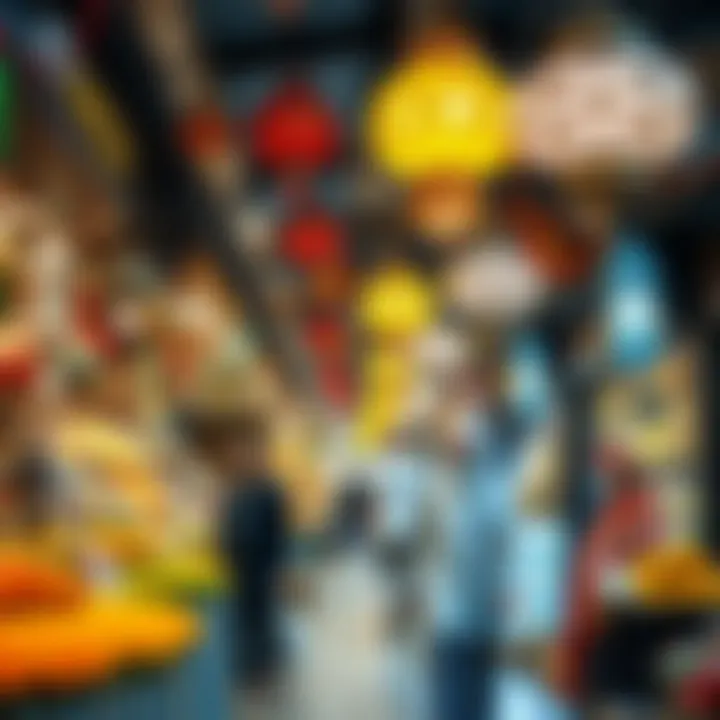 Colorful decorations in a bustling market during Ramadan