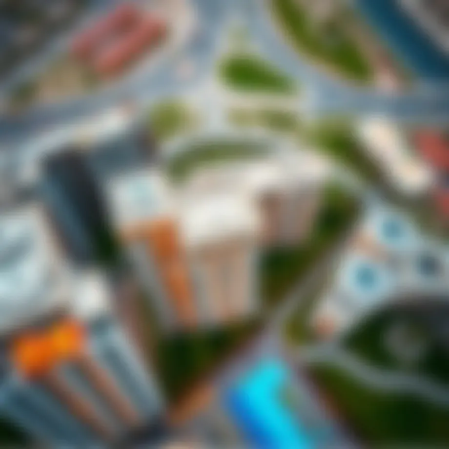 Aerial view of The Valley Dubai showcasing its modern architecture