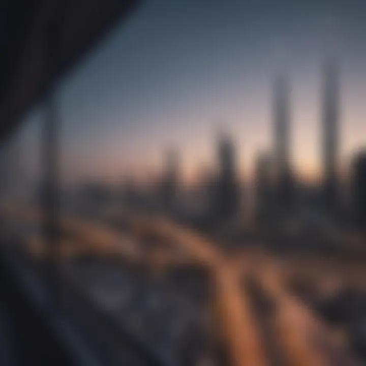 Overview of Dubai skyline from a metro window