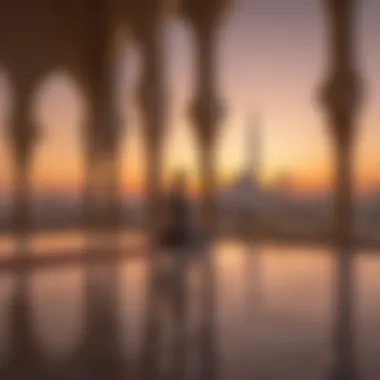 A serene view of a mosque at sunset in Dubai, highlighting the beauty of prayer times.