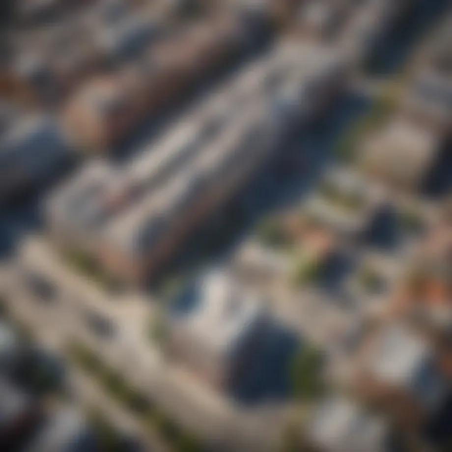 Aerial view of International City showcasing its vibrant commercial landscape
