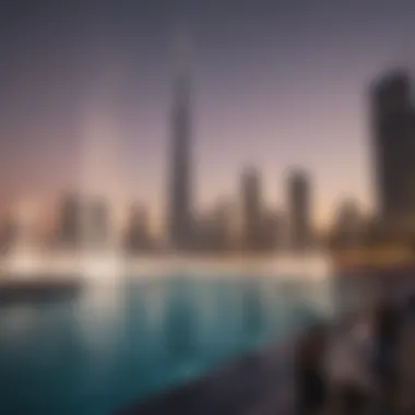 Spectators enjoying the Dubai Fountain show with Burj Khalifa in the background